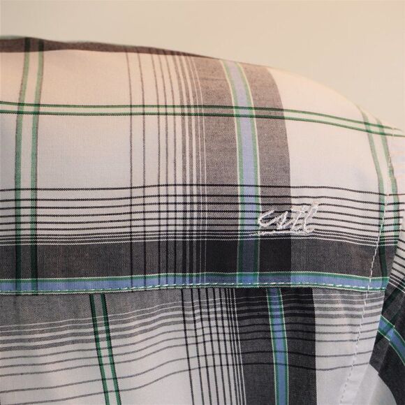 Coastal White Gray Plaid Button Up Short Sleeve Mens Shirt Size XL - Picture 11 of 12